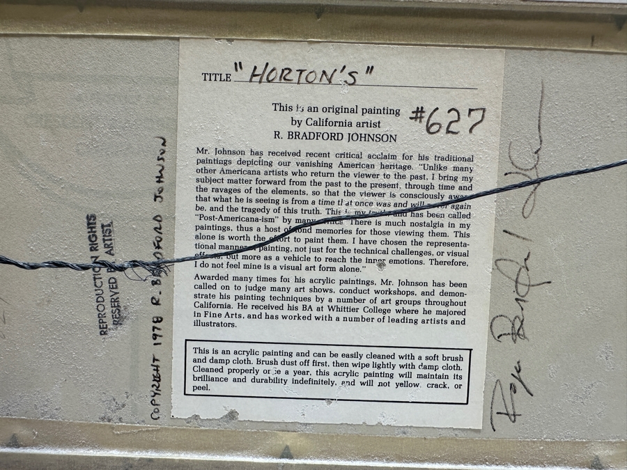 R. Bradford Johnson Original Acrylic Painting 1978 Titled 'Horton's' 10 X 6 Framed 14.5 X 11 [Photo 11]