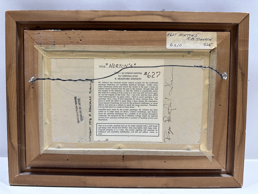 R. Bradford Johnson Original Acrylic Painting 1978 Titled 'Horton's' 10 X 6 Framed 14.5 X 11 [Photo 10]