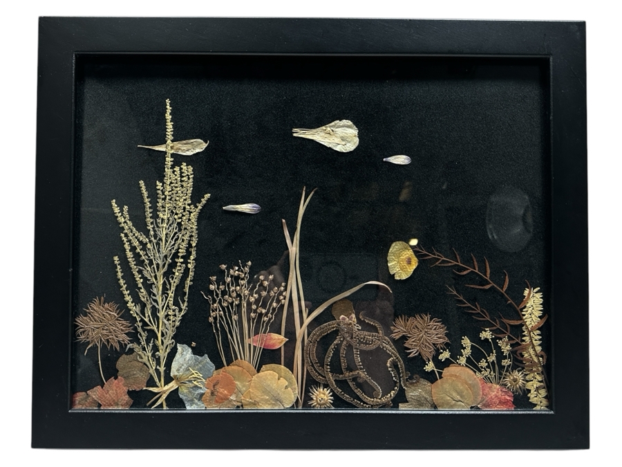 Original Pressed Flowers Underwater Ocean Scene Artwork 18 X 14