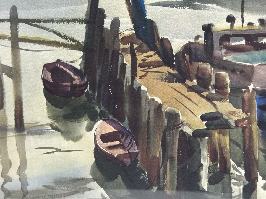 Maurice Logan Watercolor Harbor Scene Print 19 X 14 Framed 24 X 19 [Photo 5]