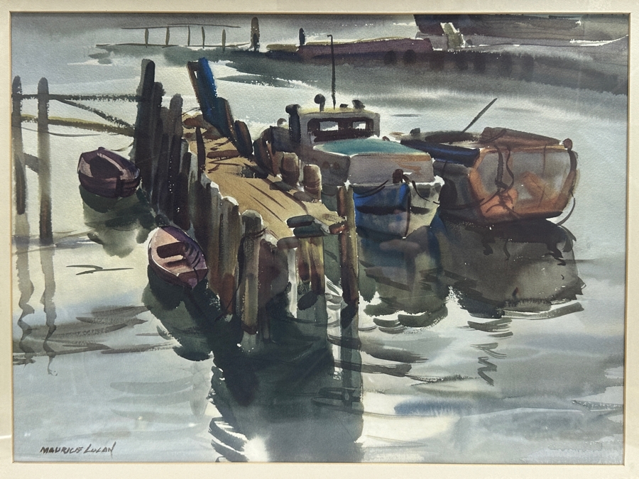 Maurice Logan Watercolor Harbor Scene Print 19 X 14 Framed 24 X 19 [Photo 3]