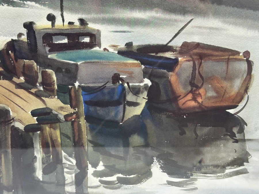 Maurice Logan Watercolor Harbor Scene Print 19 X 14 Framed 24 X 19 [Photo 4]