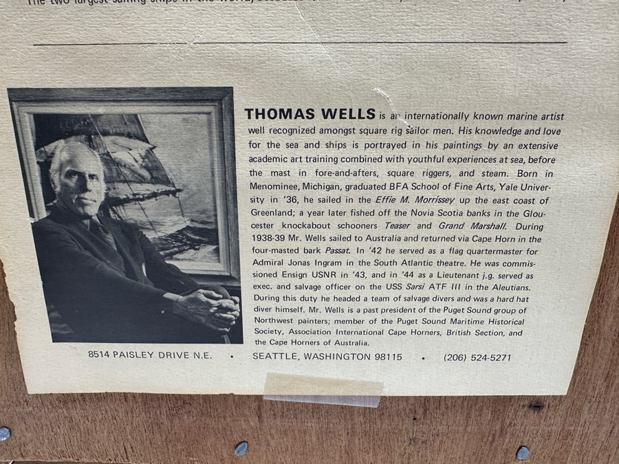 Thomas Wells (1916-2004, American) Hand Signed Limited Edition Print Titled 'Passat On The North Sea' Numbered 456 Of 500 18 X 24 Framed 23.5 X 28 [Photo 15]