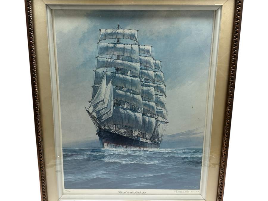 Thomas Wells (1916-2004, American) Hand Signed Limited Edition Print Titled 'Passat On The North Sea' Numbered 456 Of 500 18 X 24 Framed 23.5 X 28
