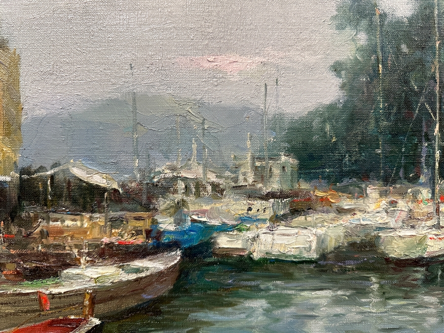 Large Original Oil On Canvas Portofino Italian Riviera Harbor Scene Singed Lower Left Signature Illegible 40 X 30 Framed [Photo 7]
