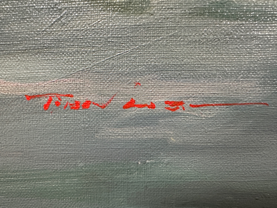 Large Original Oil On Canvas Portofino Italian Riviera Harbor Scene Singed Lower Left Signature Illegible 40 X 30 Framed [Photo 14]