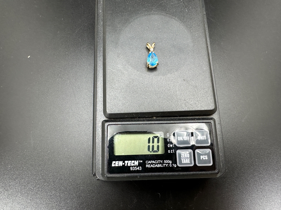 10K Gold Blue Topaz With Small Diamond Pendant 1g Retails $250 [Photo 7]