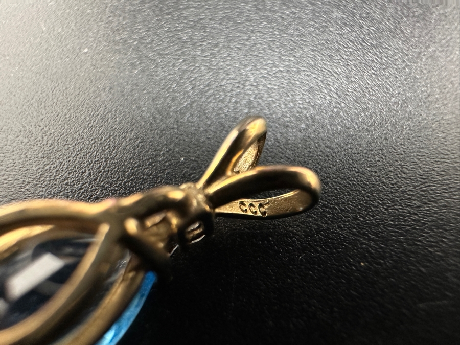 10K Gold Blue Topaz With Small Diamond Pendant 1g Retails $250 [Photo 6]