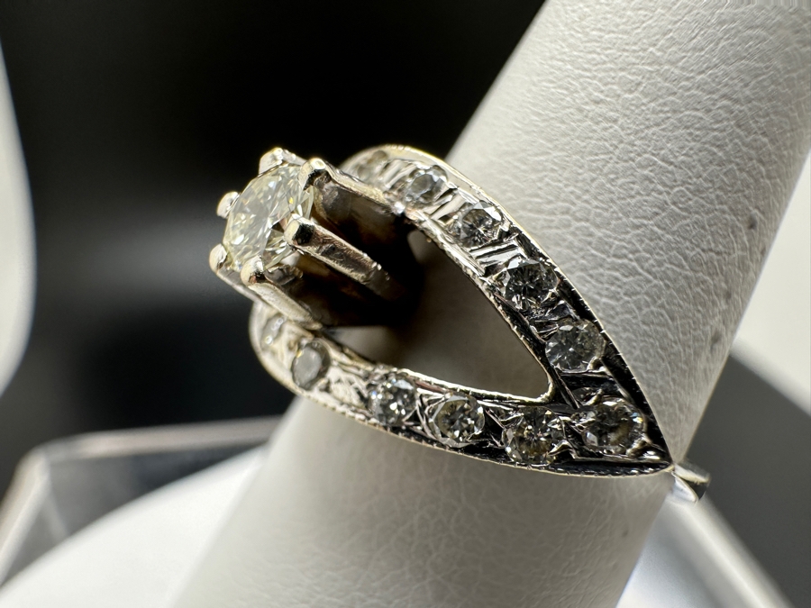 14K Gold Diamond Ring Est. 1/4ct Center Diamond F-G Color / VS1 With (14) 1.8mm Round Diamonds Est. .42cttw 3.9g Size 7.5 Retails $1,400 [Photo 5]