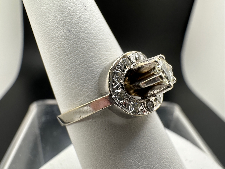 14K Gold Diamond Ring Est. 1/4ct Center Diamond F-G Color / VS1 With (14) 1.8mm Round Diamonds Est. .42cttw 3.9g Size 7.5 Retails $1,400 [Photo 3]