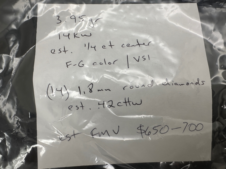 14K Gold Diamond Ring Est. 1/4ct Center Diamond F-G Color / VS1 With (14) 1.8mm Round Diamonds Est. .42cttw 3.9g Size 7.5 Retails $1,400 [Photo 10]
