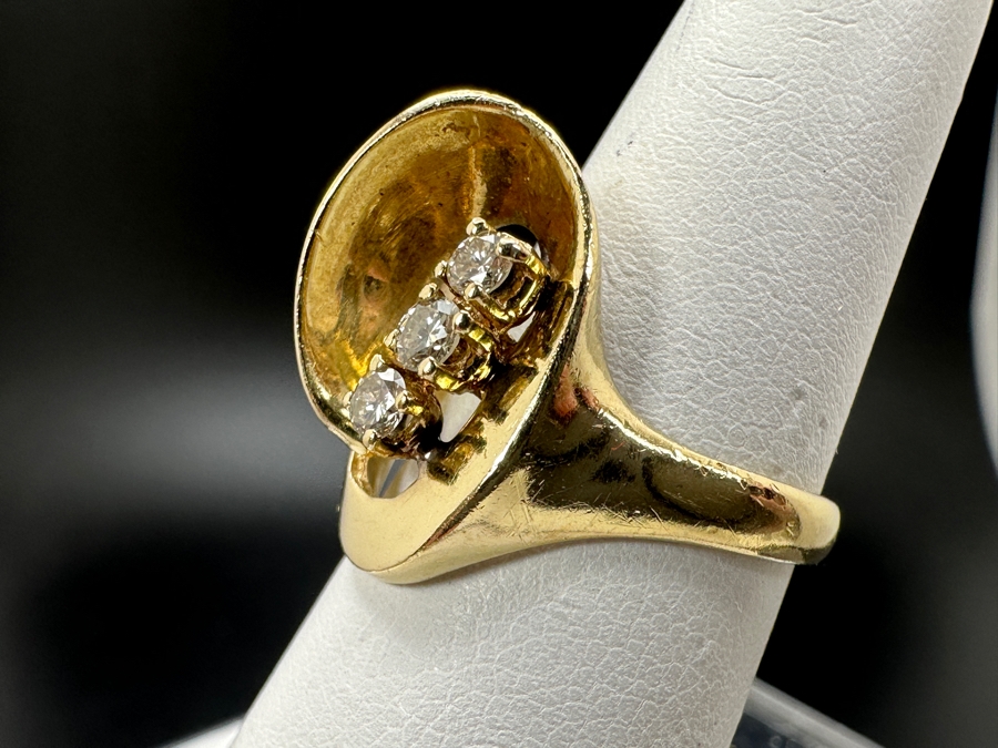 14K Gold Diamond Ring Set With (3) 2.8mm Round Brilliant Diamonds Estimated .24cttw 5.8g Retails $1,000 [Photo 5]