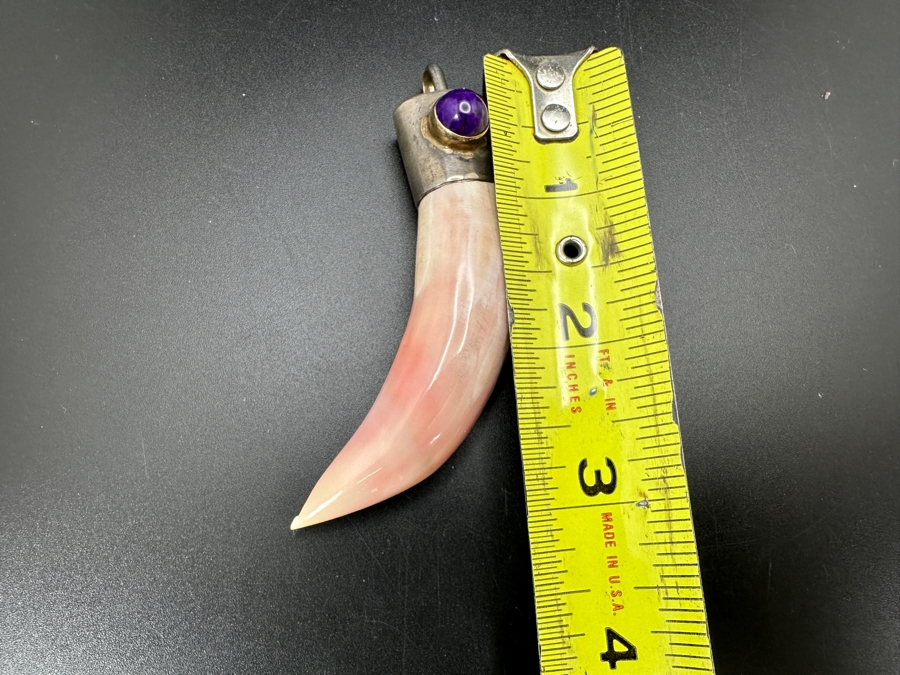 Vintage Organic Tooth / Claw With Sterling Silver Bale Pendant 3'L 23.7g [Photo 5]