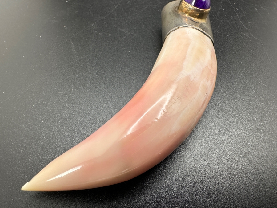 Vintage Organic Tooth / Claw With Sterling Silver Bale Pendant 3'L 23.7g [Photo 2]