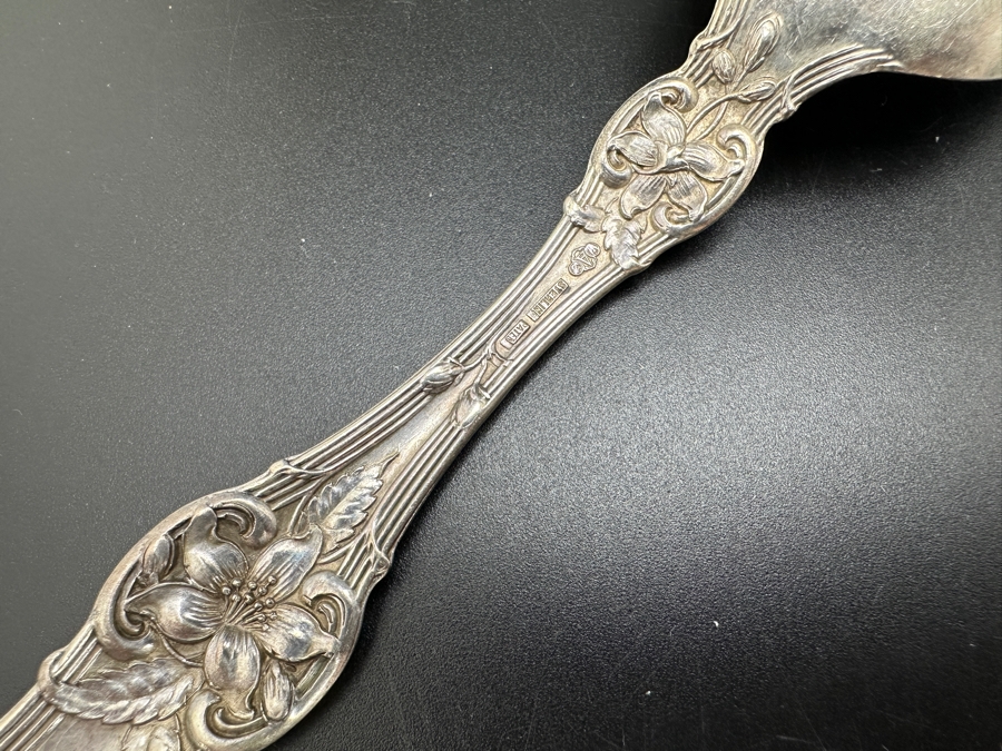 Pair Of Antique Art Nouveau Sterling Silver Serving Spoons 121.1g [Photo 9]
