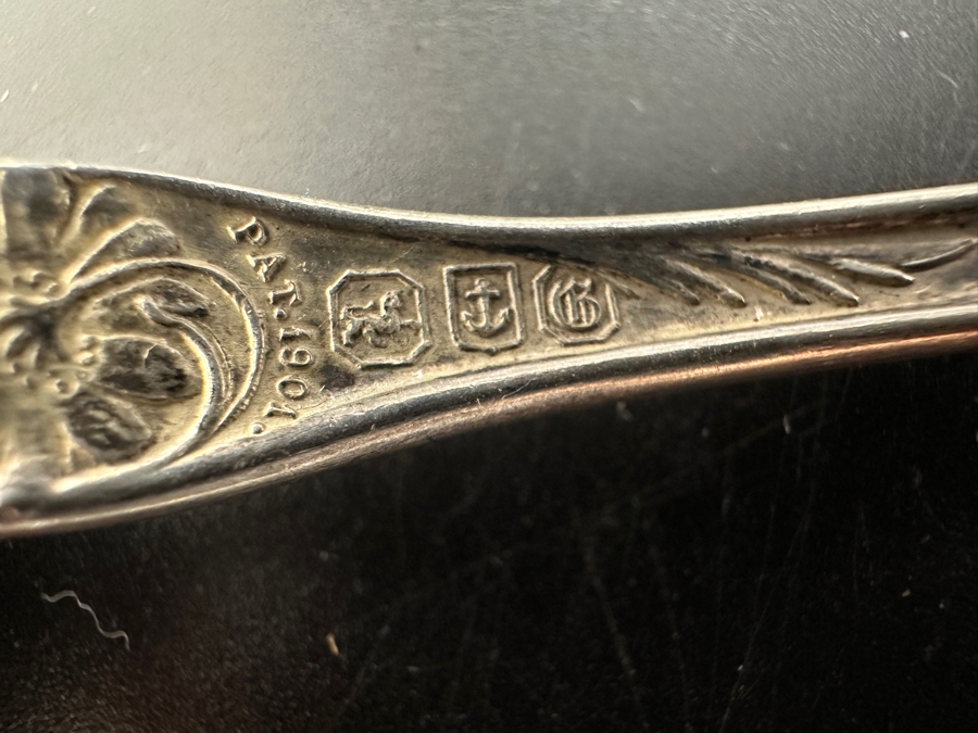 Pair Of Antique Art Nouveau Sterling Silver Serving Spoons 121.1g [Photo 14]