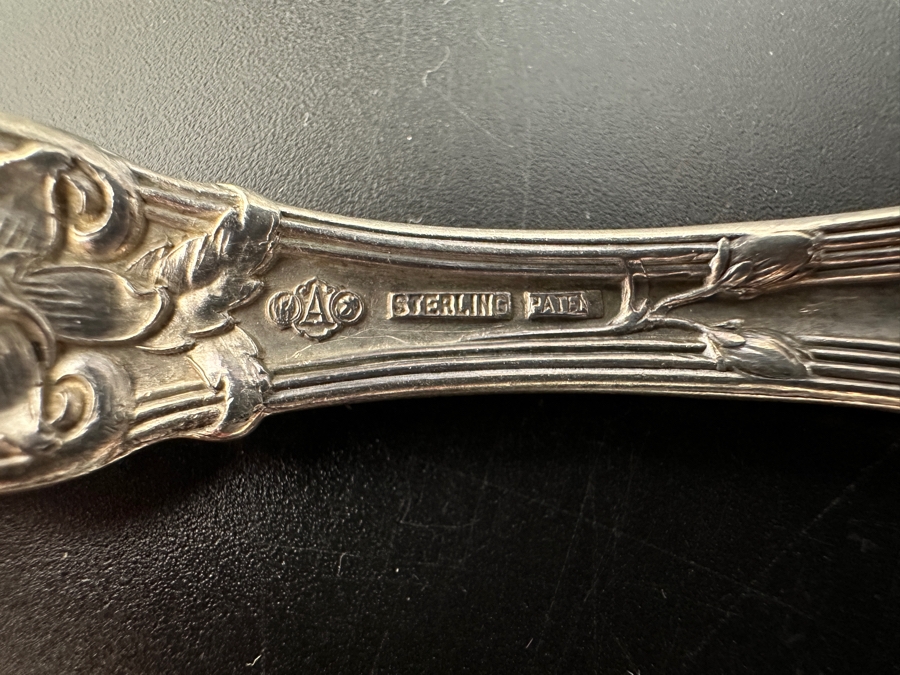 Pair Of Antique Art Nouveau Sterling Silver Serving Spoons 121.1g [Photo 10]