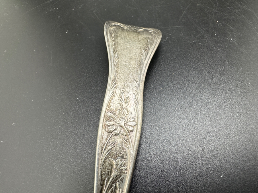 Pair Of Antique Art Nouveau Sterling Silver Serving Spoons 121.1g [Photo 16]