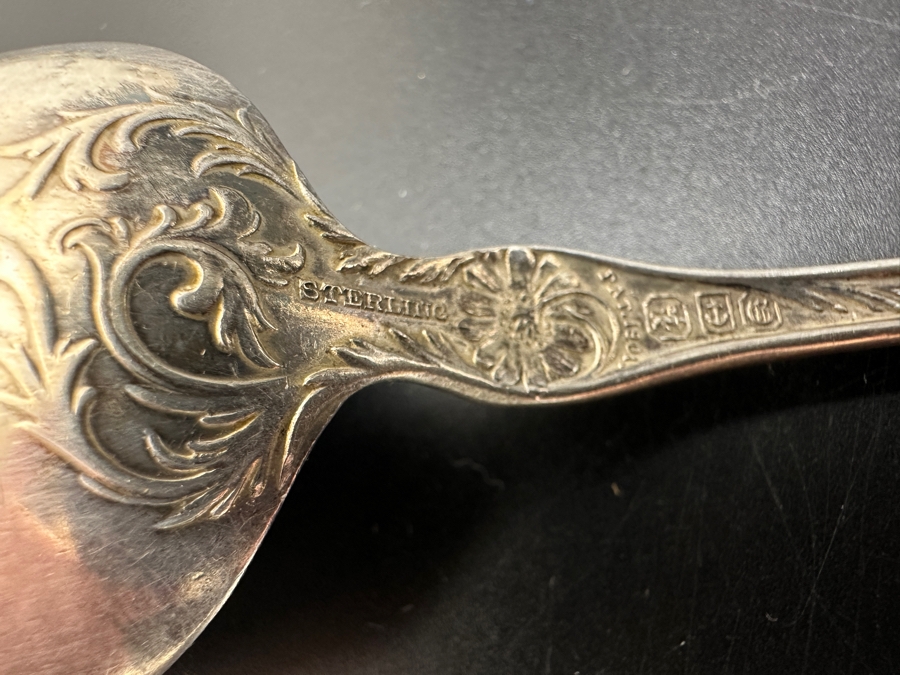 Pair Of Antique Art Nouveau Sterling Silver Serving Spoons 121.1g [Photo 13]