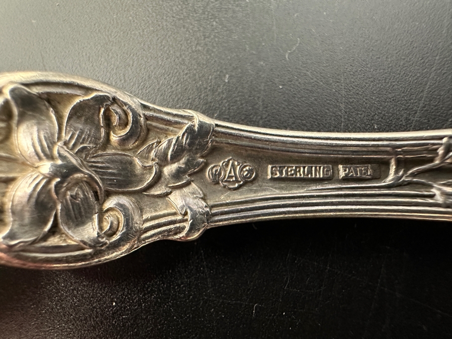 Pair Of Antique Art Nouveau Sterling Silver Serving Spoons 121.1g [Photo 11]