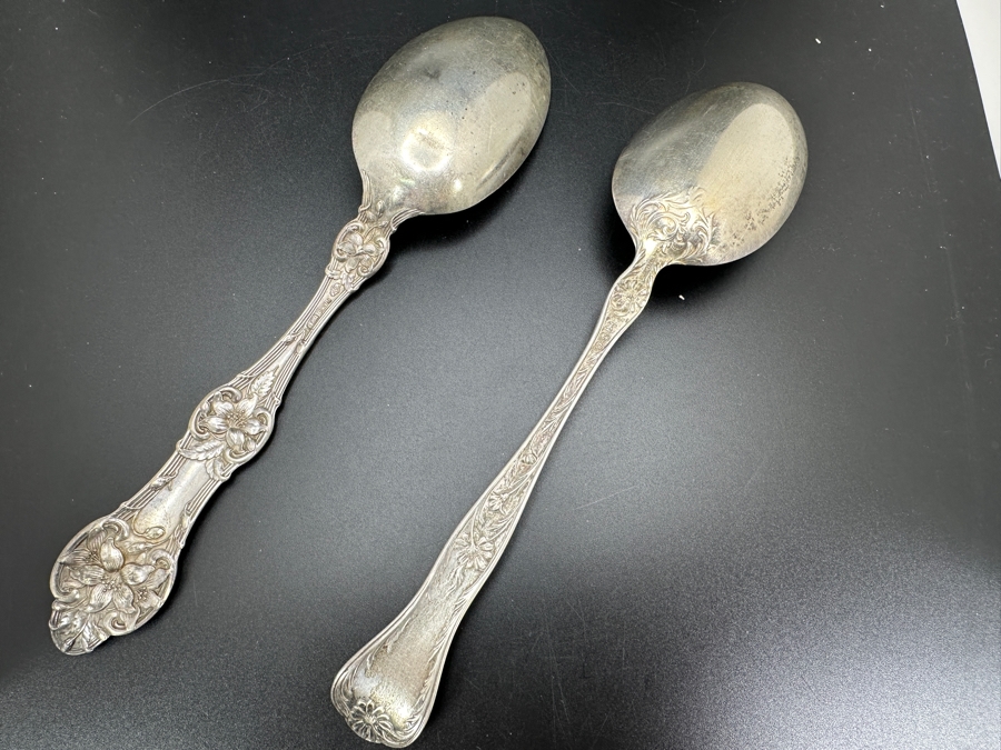 Pair Of Antique Art Nouveau Sterling Silver Serving Spoons 121.1g [Photo 7]