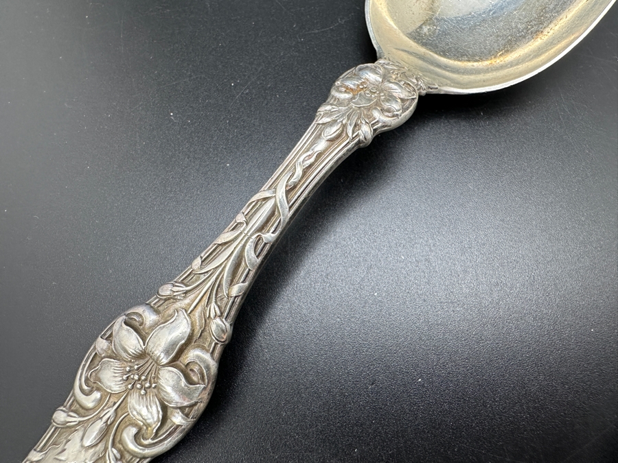 Pair Of Antique Art Nouveau Sterling Silver Serving Spoons 121.1g [Photo 3]