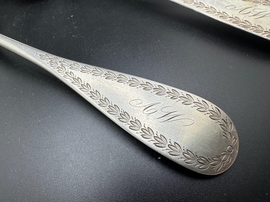 Pair Of Antique A. H. Miller Coin Silver Serving Spoons 8.5'L 113.6g [Photo 2]