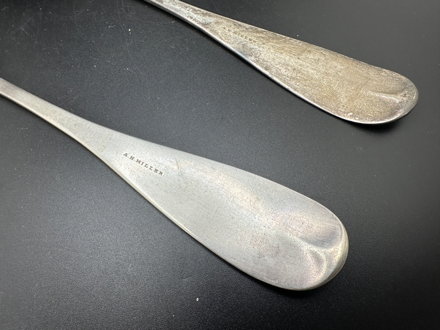 Pair Of Antique A. H. Miller Coin Silver Serving Spoons 8.5'L 113.6g [Photo 5]
