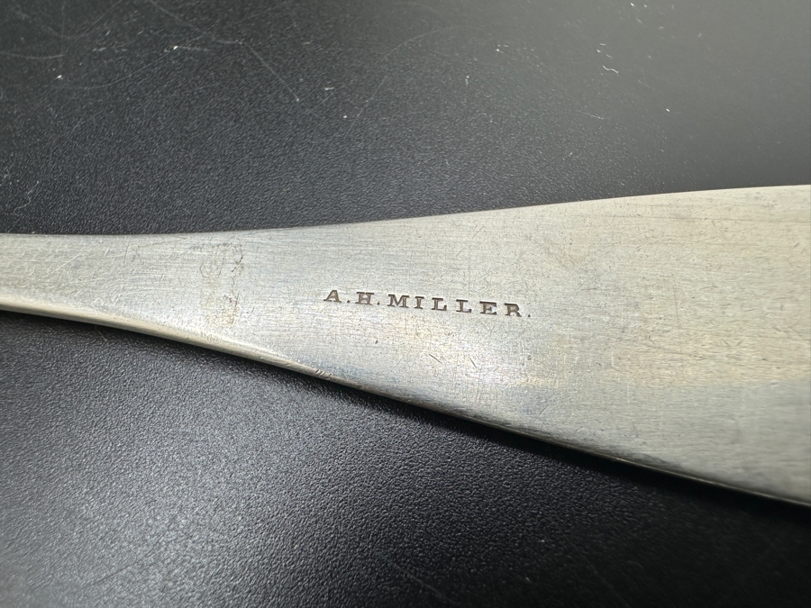 Pair Of Antique A. H. Miller Coin Silver Serving Spoons 8.5'L 113.6g [Photo 6]