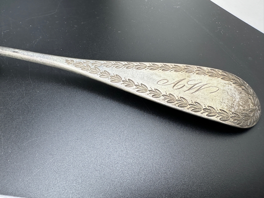 Pair Of Antique A. H. Miller Coin Silver Serving Spoons 8.5'L 113.6g [Photo 3]