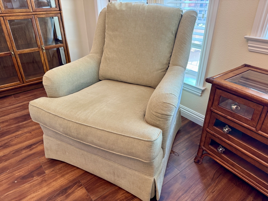 Light Green Upholstered Swivel Armchair Made in USA 32W x 36D x 36H [Photo 4]