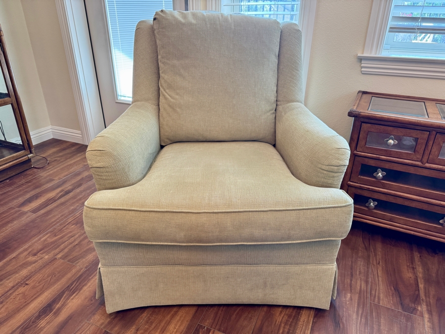 Light Green Upholstered Swivel Armchair Made in USA 32W x 36D x 36H [Photo 2]