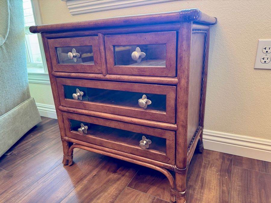 Small Bamboo Chest with Glass Top and Drawers 24W x 16D x 24H [Photo 3]