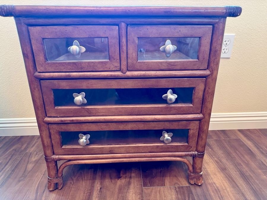 Small Bamboo Chest with Glass Top and Drawers 24W x 16D x 24H [Photo 7]