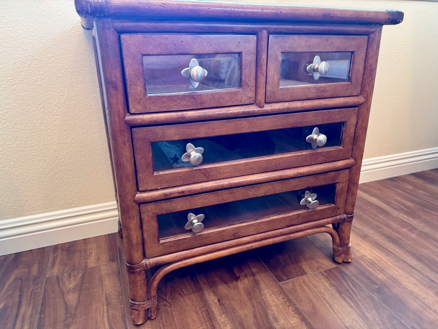 Small Bamboo Chest with Glass Top and Drawers 24W x 16D x 24H [Photo 4]