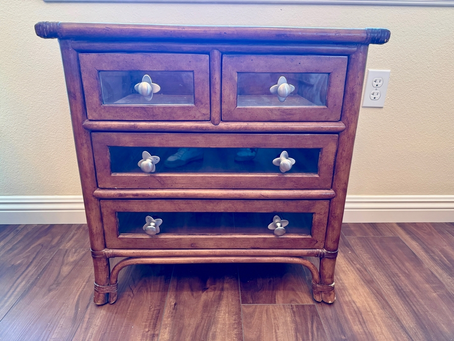 Small Bamboo Chest with Glass Top and Drawers 24W x 16D x 24H [Photo 2]