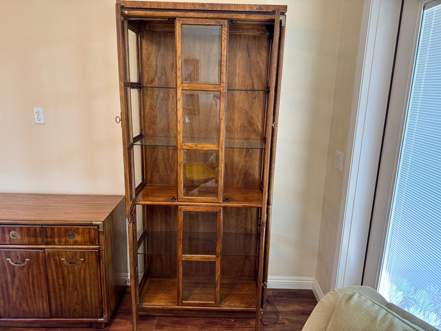 Vintage Drexel Heritage Campaign Walnut and Brass Display Curio Cabinet 36W x 15D x 78.5H [Photo 6]