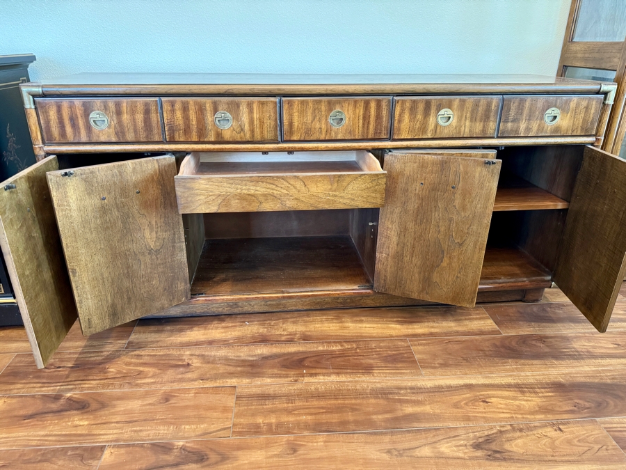 Vintage Drexel Heritage Accolade Campaign Buffet Sideboard 66.5W x 19D x 31H [Photo 3]