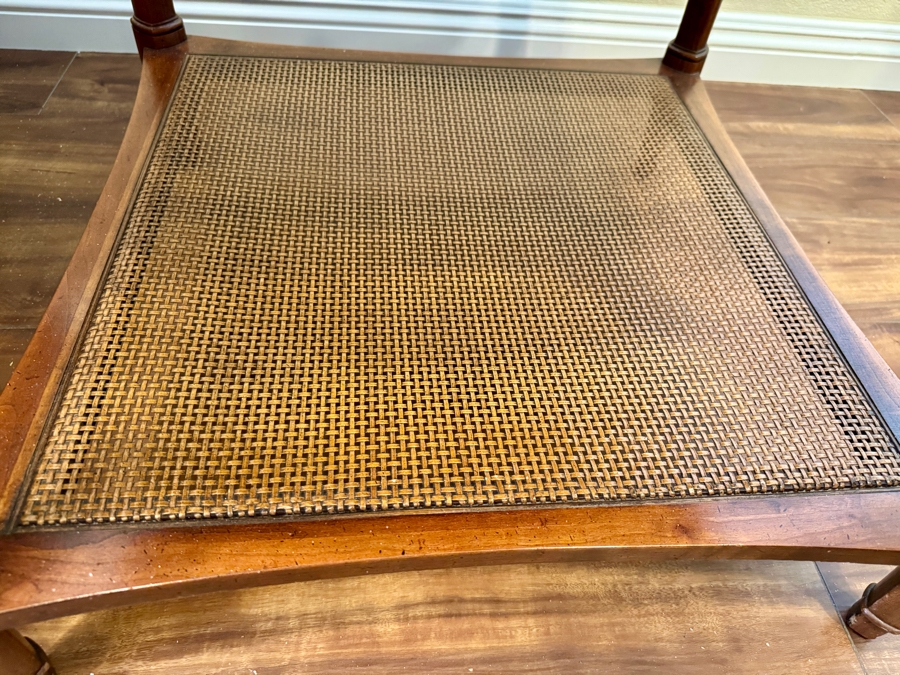 Hekman Furniture Two-Tier Side Table with Burled Wood Top and Cane Bottom Grand Rapids, MI 26.5W x 26.5D x 22H [Photo 5]