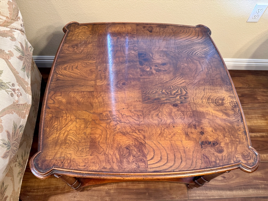 Hekman Furniture Two-Tier Side Table with Burled Wood Top and Cane Bottom Grand Rapids, MI 26.5W x 26.5D x 22H [Photo 6]