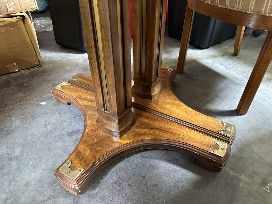 Vintage Drexel Heritage Accolade Double Pedestal Dining Set with Two Leafs and Six Cane Back Chairs - 2 Arm / 4 Side 66W x 46D x 30H As Pictured (2, 20' Leaves) [Photo 11]