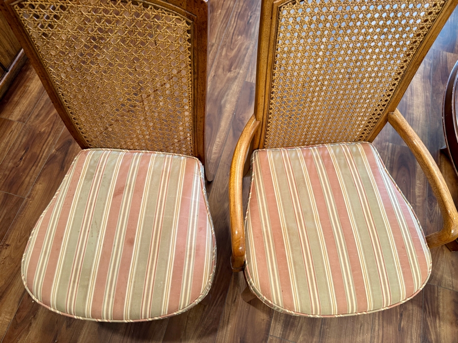 Vintage Drexel Heritage Accolade Double Pedestal Dining Set with Two Leafs and Six Cane Back Chairs - 2 Arm / 4 Side 66W x 46D x 30H As Pictured (2, 20' Leaves) [Photo 8]