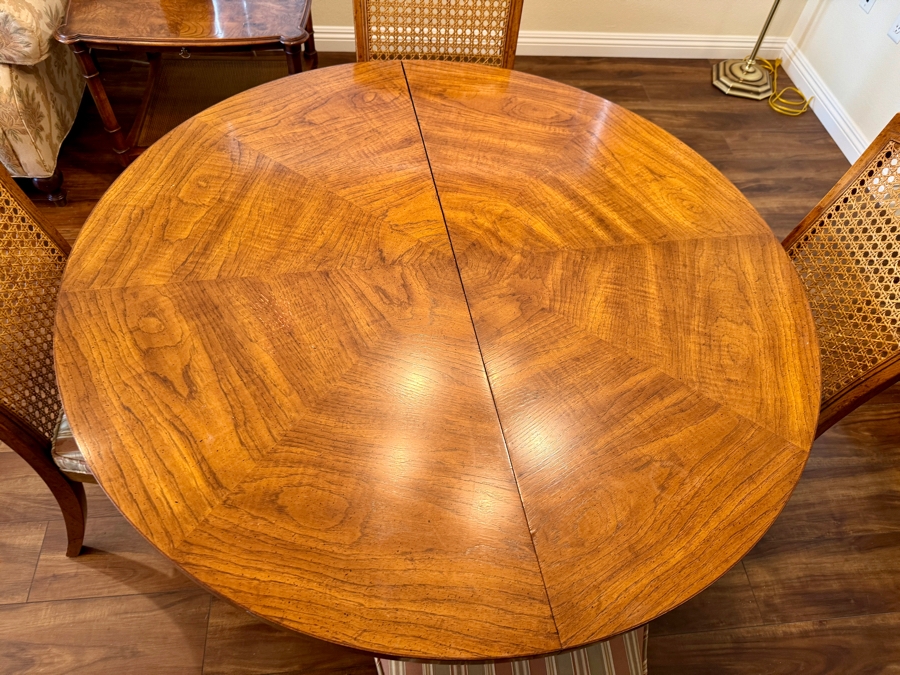 Vintage Drexel Heritage Accolade Double Pedestal Dining Set with Two Leafs and Six Cane Back Chairs - 2 Arm / 4 Side 66W x 46D x 30H As Pictured (2, 20' Leaves) [Photo 7]