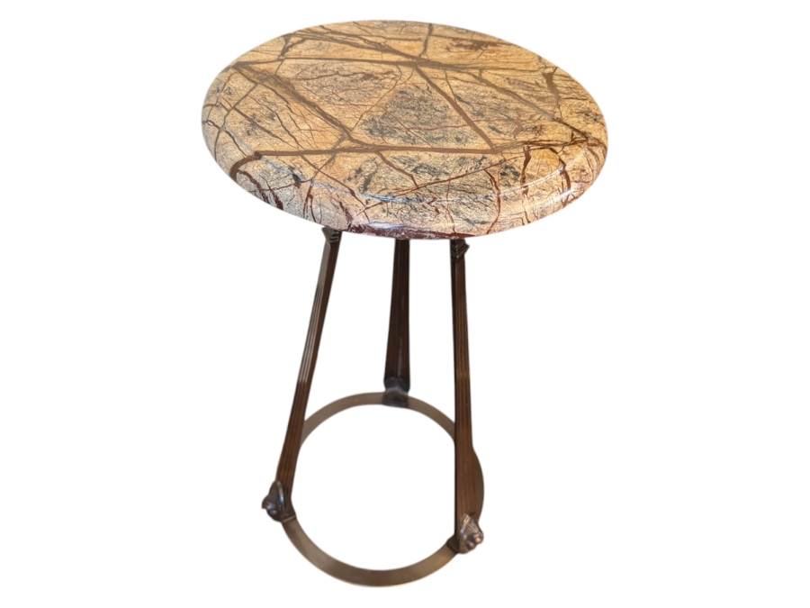 Bombay Marble Topped Accent Table with Metal Base 12R x 24H