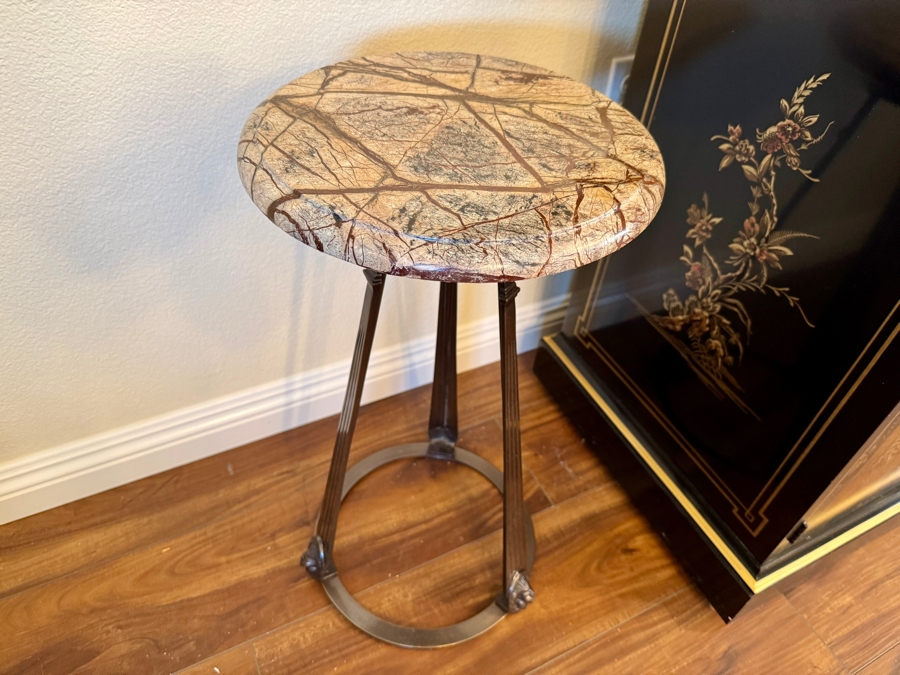 Bombay Marble Topped Accent Table with Metal Base 12R x 24H [Photo 4]