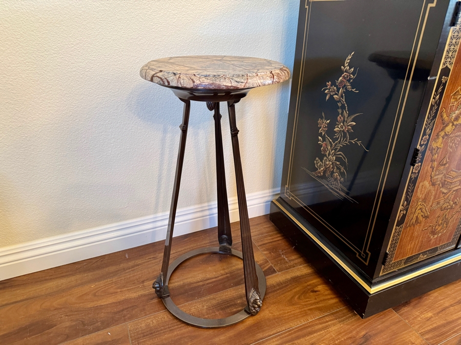 Bombay Marble Topped Accent Table with Metal Base 12R x 24H [Photo 2]