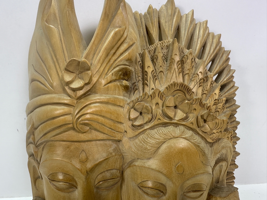 Hand Carved Hardwood Balinese Man and Woman Dancer 9W X 11H X 3D [Photo 3]