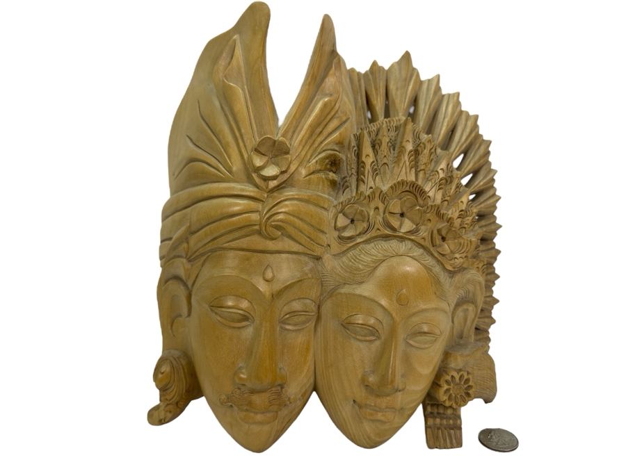 Hand Carved Hardwood Balinese Man and Woman Dancer 9W X 11H X 3D [Photo 1]