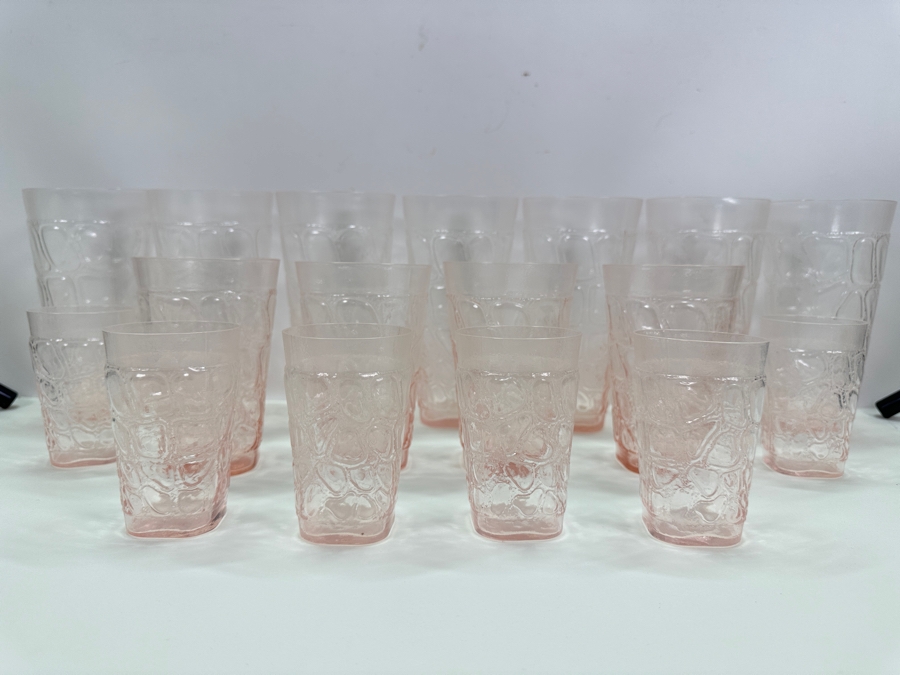 (17) Vintage Signed Fostoria Karnak Pink Glasses 3.75'H, 5'H & 6.75'H [Photo 1]
