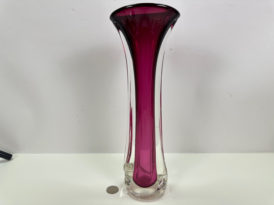 Matthew Buechner Thames Studio Art Glass Sommerso Purple Tulip Vase 13.5H [Photo 2]
